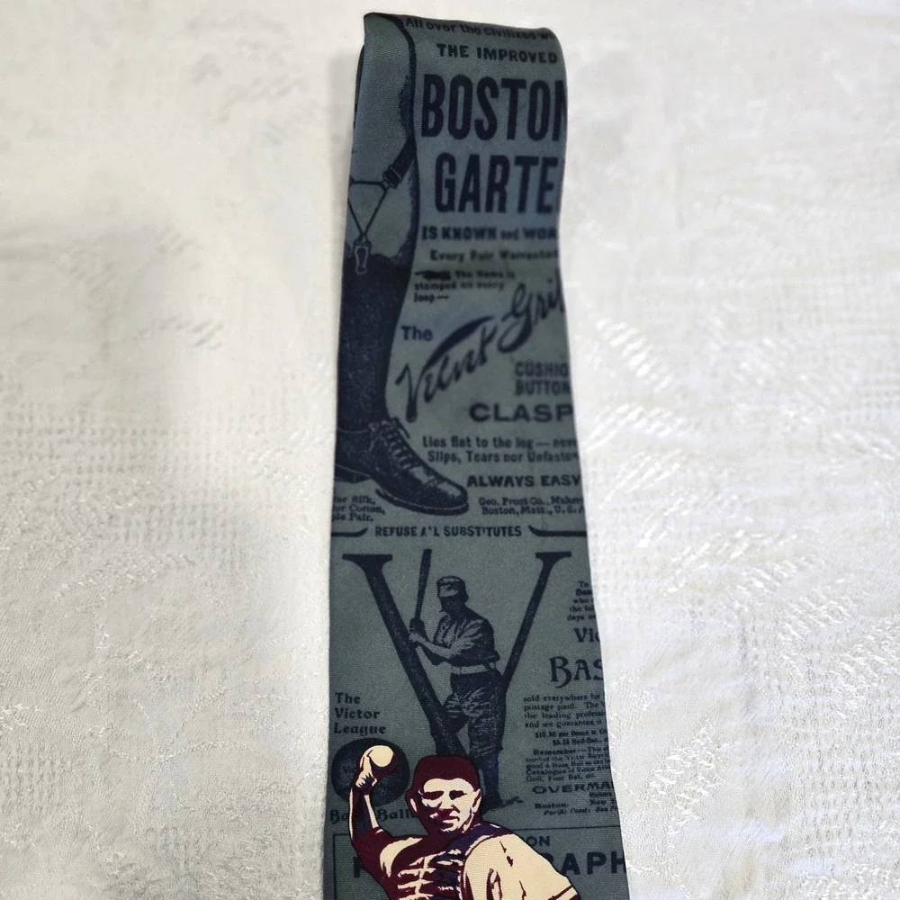 Spencer & Lowe Mens Silk Baseball Tie Vintage Newspaper Boston Sports Graphic